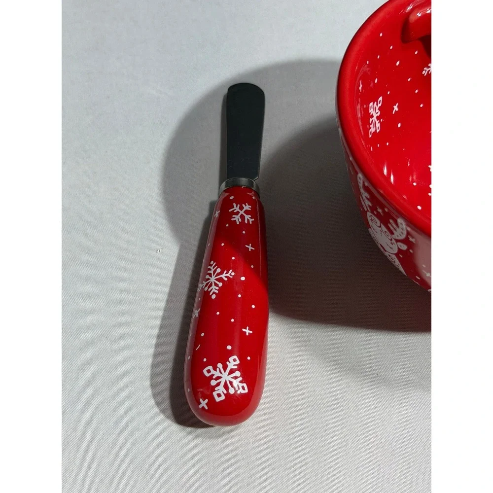 Temp-tations by Tara Red Reindeer Snowflake Dip Bowl and Spreader Set with Box